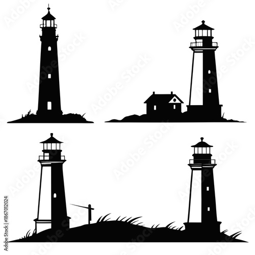 Collection of lighthouse silhouettes