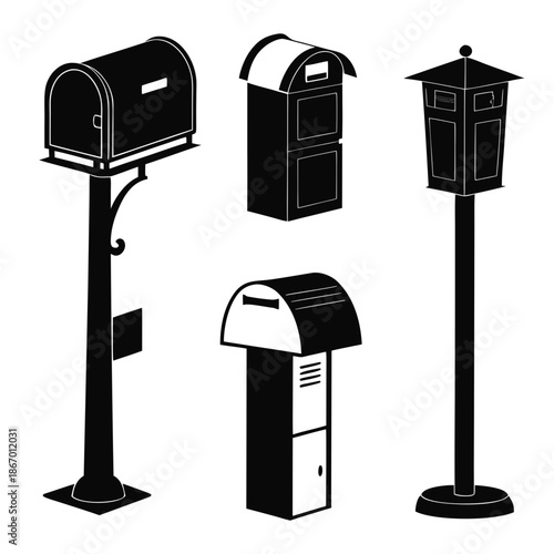Various mailboxes and postal boxes