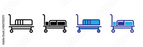 Vector illustration icon collection of four different colored luggage carts on set icon isolated on