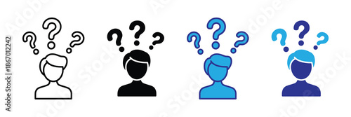 Vector illustration icon four colorful people icons with question marks thinking confused isolated on set icon isolated on