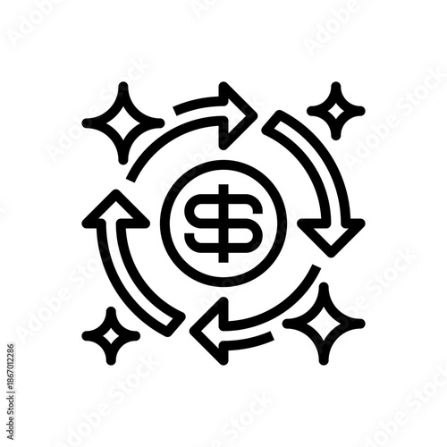 Cash Flow Line Icon, Outline Symbol for Financial Circulation, Money Movement, Revenue Stream, Budget Tracking, and Economic Liquidity. Vector Sign Icon.