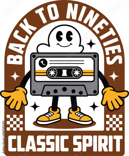 Cassette Tape Character with Arms and Legs in Brown and Yellow