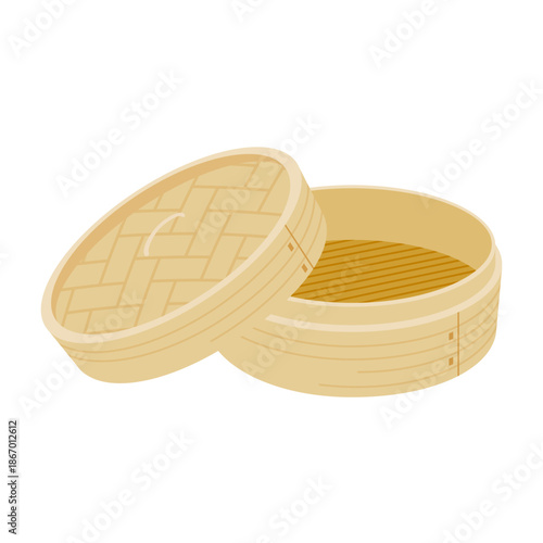 蓋を立てかけたせいろのイラスト