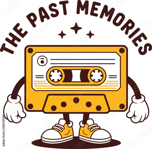 Yellow Cassette Tape Character with Sneakers and Gloves