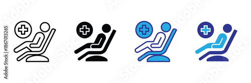 Vector illustration icon a set of four icons depicting people sitting in chairs with a plus sign set icon isolated on