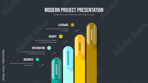 Sales Insight Four Element Diagram Slideshow Template. Enterprise Launch Slide Design Vector Illustration. Digital Analysis 4 Option Infographic Frame Layout.