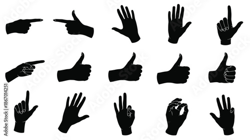 Various hand gestures in dark shapes a striking silhouette