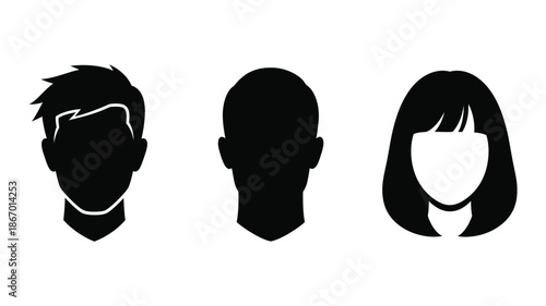 Three distinct head silhouettes showcasing varied hairstyles a stark visual representation silhouette