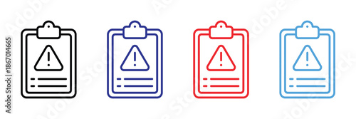 Vector illustration icon colorful clipboard icons with warning signs in black, blue, red, and light blue lines on set icon isolated on