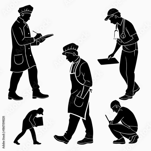 Silhouettes of workers in various professions