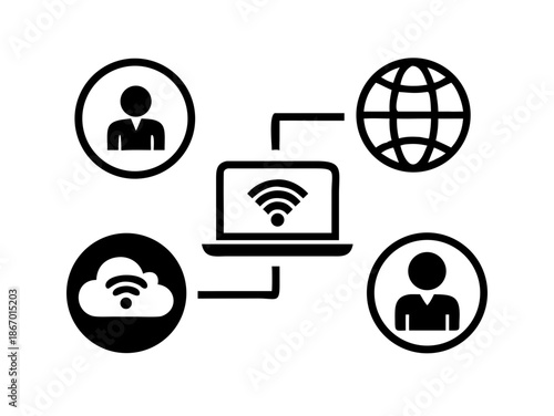 Distance Learning Icons with Globe Laptop and WiFi Symbols Vector