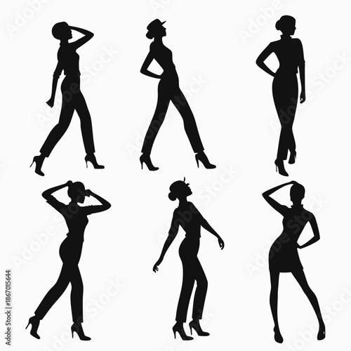 Silhouettes of women in various poses