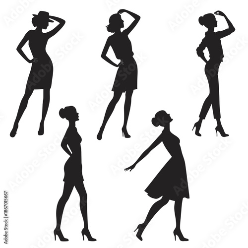 Silhouettes of women in various poses