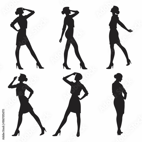 Silhouette of a woman in various poses