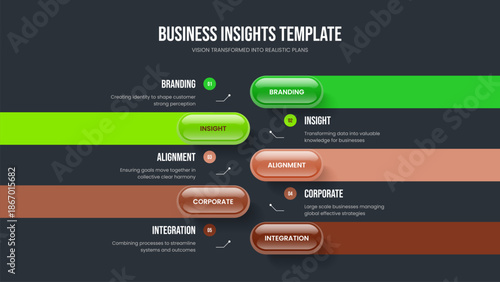 Sales Briefing Five Step Diagram Slide Template. Marketing Review 5 Option Infographic Presentation Design. Creative Proposal Frame Layout Vector Illustration.