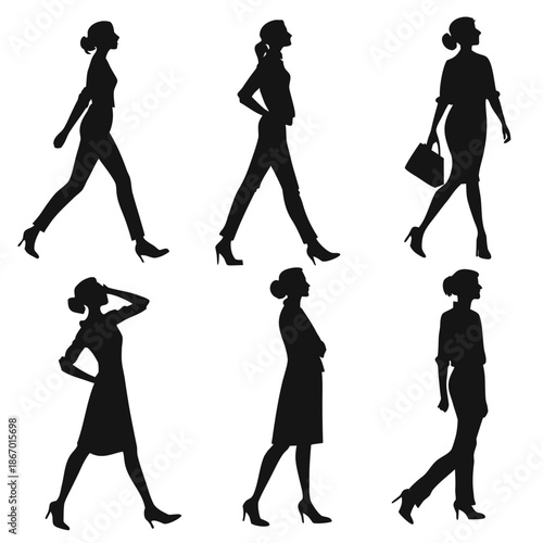 Silhouettes of women walking