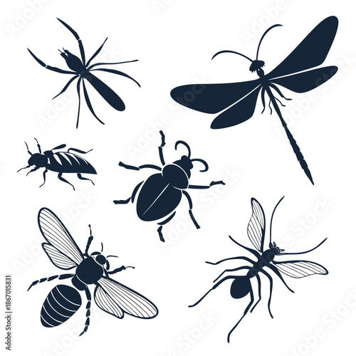 Silhouettes of various insects