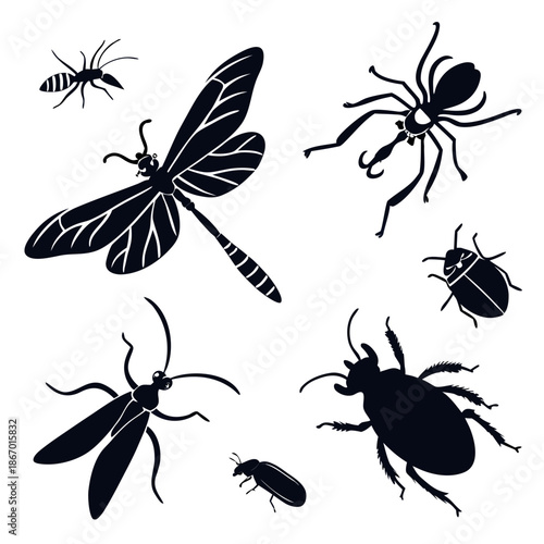 Silhouettes of various insects