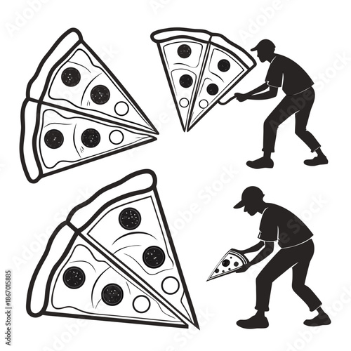 Pizza slices and people