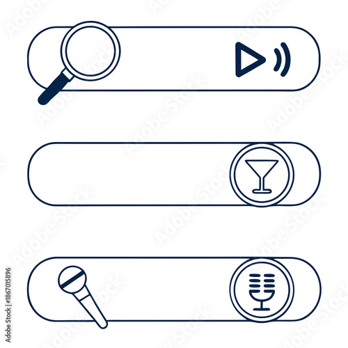 Search UI Button Icons Vector with Filter and Voice Search