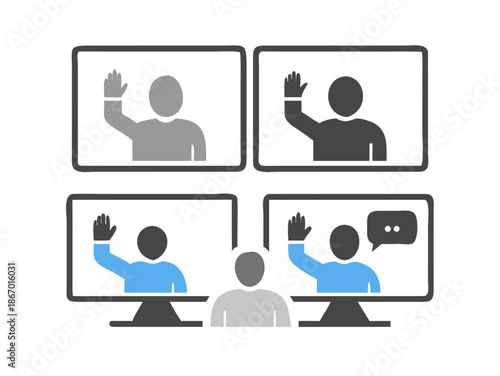 Virtual Classroom Icons with Online Teacher and Computer Screen Vector