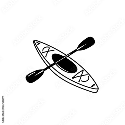 Kayak with Paddle Outline Icon - Water Sport Equipment Graphic
