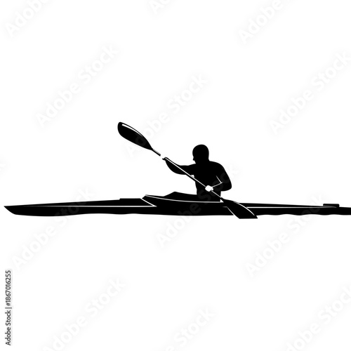 Black Silhouette of a Racing Kayaker Paddling