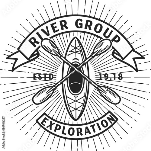 Vintage Kayak and Crossed Paddles Adventure Logo Badge