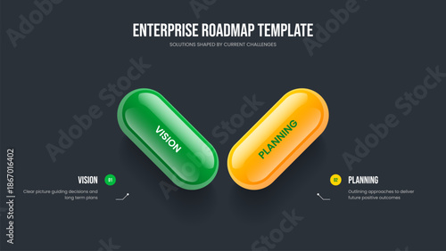 Market Review Slide Template Vector Illustration. Consulting Insight 2 Option Infographic Presentation Layout. Financial Analysis Two Step Diagram Slideshow Design.