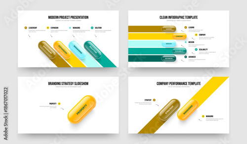 Corporate Forecast Four Five One Two Step Infographic Presentation Template Vector Illustration Set. Professional Profile 4 5 1 2 Option Diagram Slide Layout Bundle.