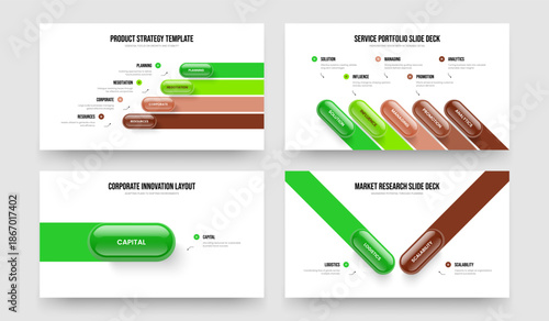 Professional Proposal Four Five One Two Step Diagram Presentation Design Vector Illustration Collection. Sales Launch 4 5 1 2 Option Infographic Slideshow Layout Set.