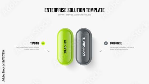 Marketing Introduction Two Step Infographic Frame Layout. Creative Performance 2 Option Diagram Slide Design. Modern Report Presentation Template Vector Illustration.