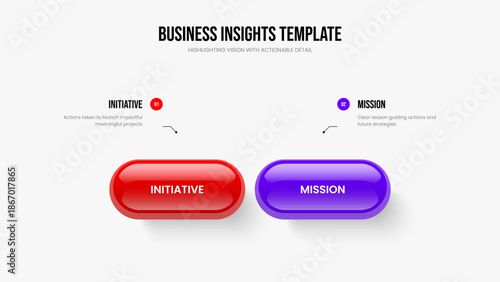 Creative Profile Two Option Diagram Slide Design. Project Solution 2 Step Infographic Frame Layout. Company Insight Presentation Template Vector Illustration.