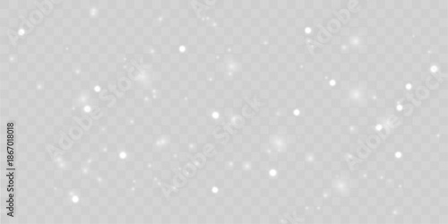 Silver dust flows softly with sparkle, glitter through glowing bokeh blur, filled with shimmer, warm glow, radiant highlights, festive flare for Christmas and New Year. PNG vector illustration.