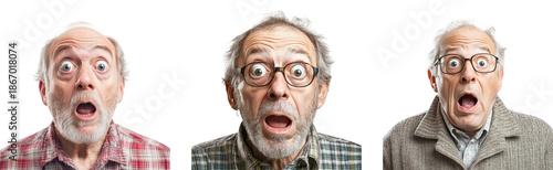 Surprised Senior Men With Shocked Facial Expressions isolated on transparent background png