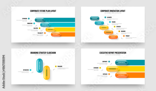 Corporate Development Four Five Two Three Element Infographic Slideshow Design Vector Illustration Set. Company Introduction 4 5 2 3 Option Diagram Slide Template Collection.