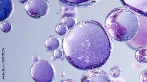Purple Bubbles in Fluid Environment for Cosmetic Concept