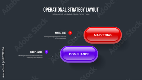 Marketing Introduction 2 Element Diagram Slideshow Template. Investor Planning Presentation Layout Vector Illustration. Digital Showcase Two Step Infographic Slide Design.
