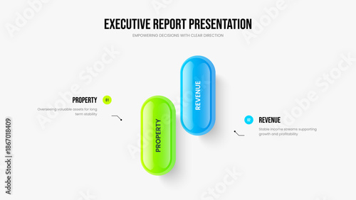 Professional Analysis Slideshow Design Vector Illustration. Consulting Innovation Two Step Infographic Frame Layout. Marketing Campaign 2 Option Diagram Slide Template.