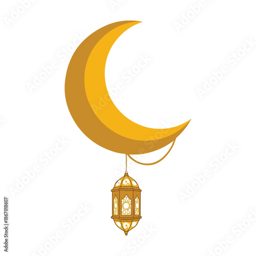 Golden Crescent and Lantern – Illuminating Eid’s Spiritual Path with Radiant Light and Timeless Islamic Elegance