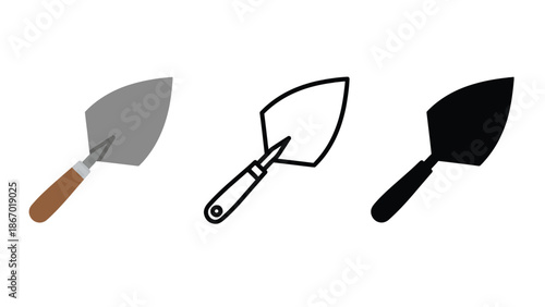 Trowels in various styles for construction and design
