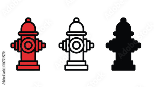 Fire hydrant icons in red, black, and white color schemes