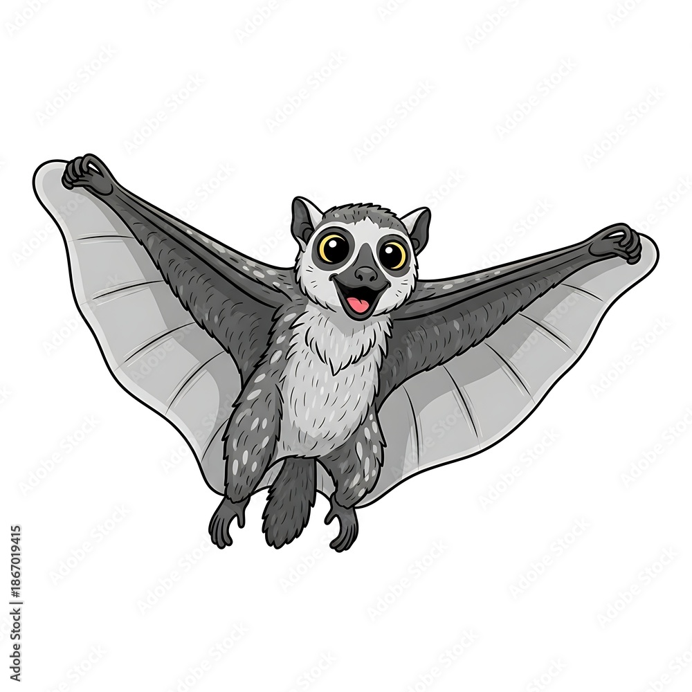 Obraz premium Friendly Cartoon Flying Lemur in Mid-Flight.