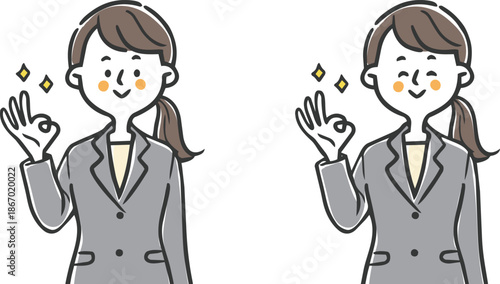 OKサインをする女性会社員　上半身　ベクター