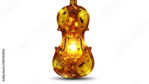 Amber violin with intricate insect encasement glowing