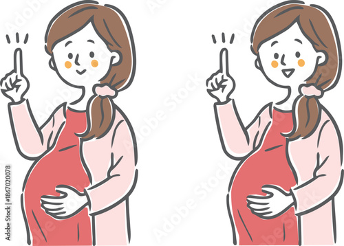笑顔で指差しをする妊婦さんのイラスト　ベクター
