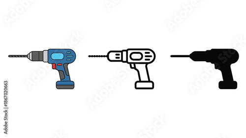 Drill icons in blue, line, and black silhouette styles