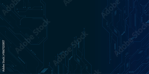 Glowing light blue neon AI chip with thin circuit contact lines.