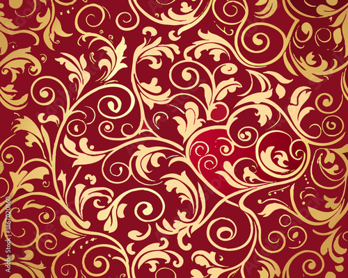 Elegant gold floral pattern on rich red background