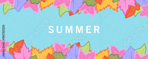 Summer greeting clipart banner poster set. spring tropical leaves. Creative concept of summer bright cards set with abstract colorful tropical leaves. Modern art minimalist style design templates.